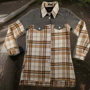 Chic Brand Women's Plaid And Suede Long Shirt Size 38